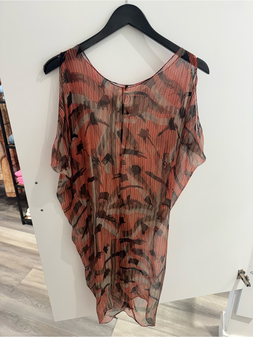 Gary GrahamSheer Pleated Tunic Dress in Rust and Black